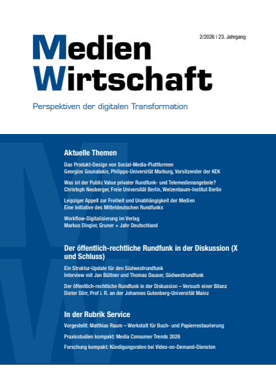 Cover der Ausgabe: MedienWirtschaft Jahrgang 23 (2026), Heft 2