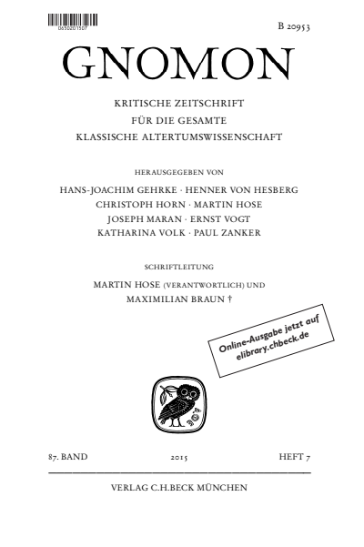 Cover der Ausgabe: Gnomon Jahrgang 87 (2015), Heft 7