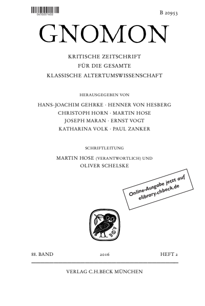 Cover der Ausgabe: Gnomon Jahrgang 88 (2016), Heft 2