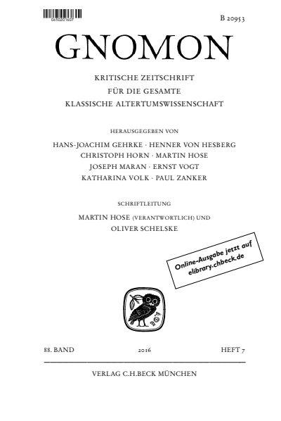 Cover der Ausgabe: Gnomon Jahrgang 88 (2016), Heft 7