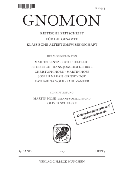 Cover der Ausgabe: Gnomon Jahrgang 89 (2017), Heft 4