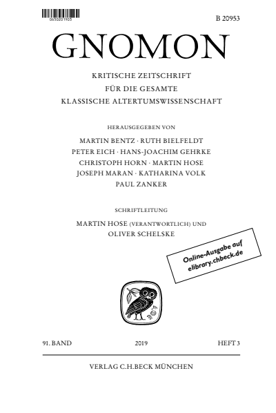 Cover der Ausgabe: Gnomon Jahrgang 91 (2019), Heft 3