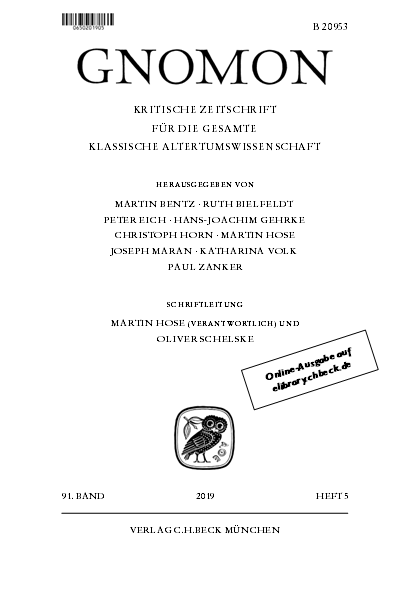 Cover der Ausgabe: Gnomon Jahrgang 91 (2019), Heft 5