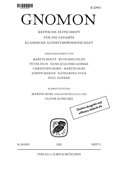 Cover der Ausgabe: Gnomon Jahrgang 92 (2020), Heft 2