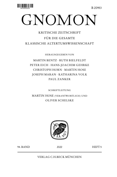 Cover der Ausgabe: Gnomon Jahrgang 94 (2022), Heft 5