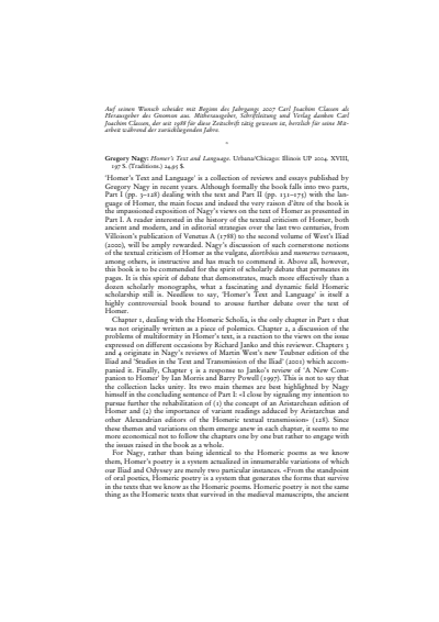 Cover der Ausgabe: Gnomon Jahrgang 79 (2007), Heft 1