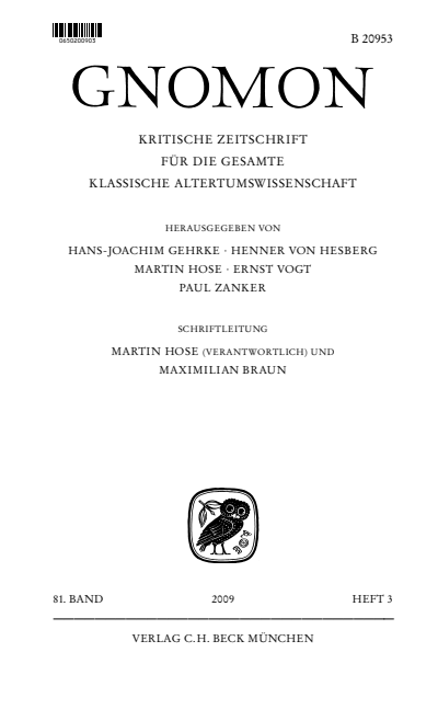 Cover der Ausgabe: Gnomon Jahrgang 81 (2009), Heft 3