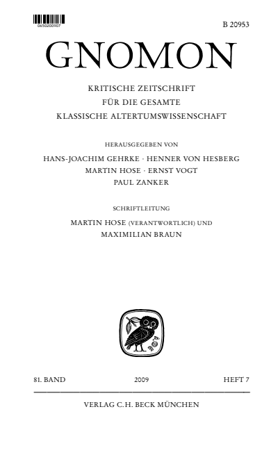 Cover der Ausgabe: Gnomon Jahrgang 81 (2009), Heft 7
