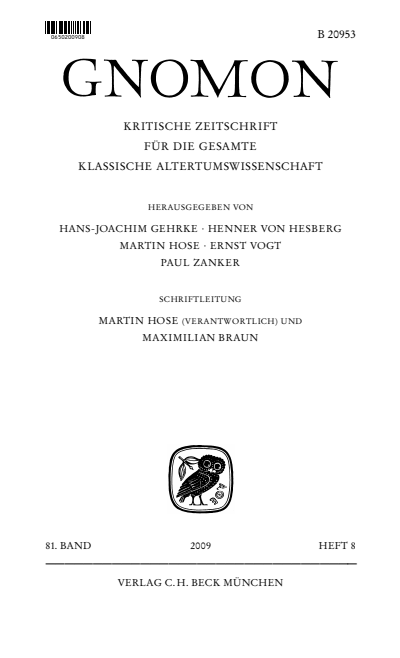 Cover der Ausgabe: Gnomon Jahrgang 81 (2009), Heft 8