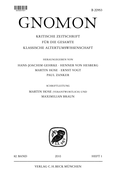 Cover der Ausgabe: Gnomon Jahrgang 82 (2010), Heft 1