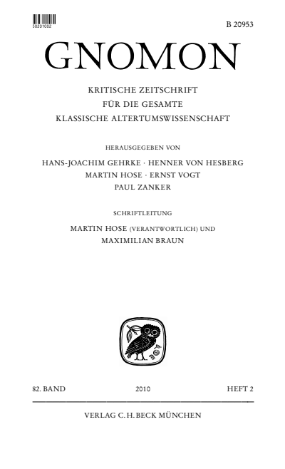 Cover der Ausgabe: Gnomon Jahrgang 82 (2010), Heft 2