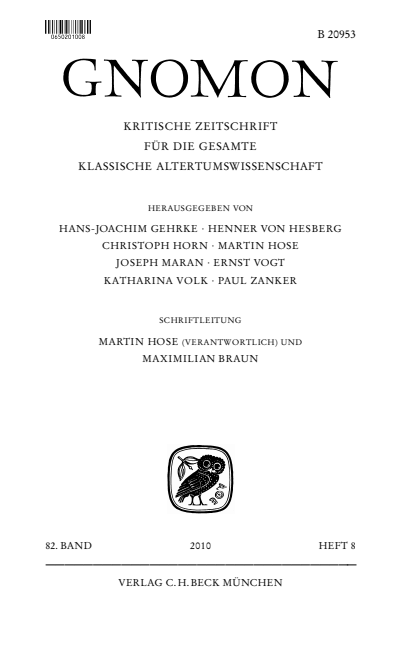 Cover der Ausgabe: Gnomon Jahrgang 82 (2010), Heft 8