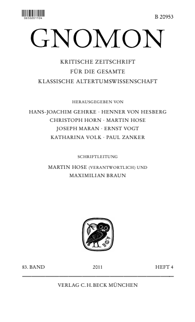 Cover der Ausgabe: Gnomon Jahrgang 83 (2011), Heft 4
