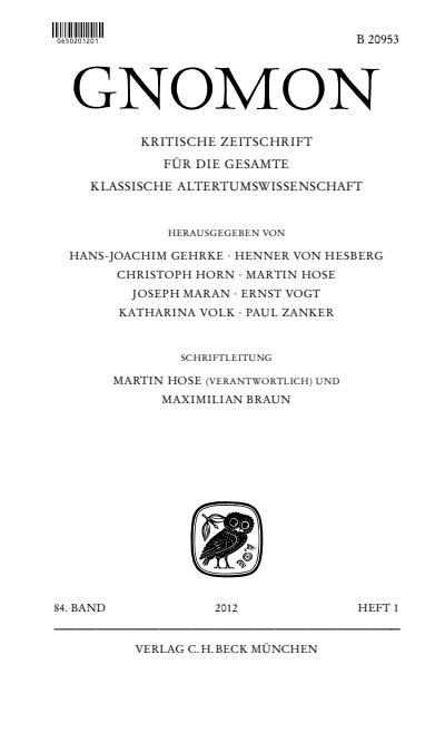Cover der Ausgabe: Gnomon Jahrgang 84 (2012), Heft 1