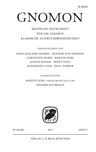 Cover der Ausgabe: Gnomon Jahrgang 85 (2013), Heft 1