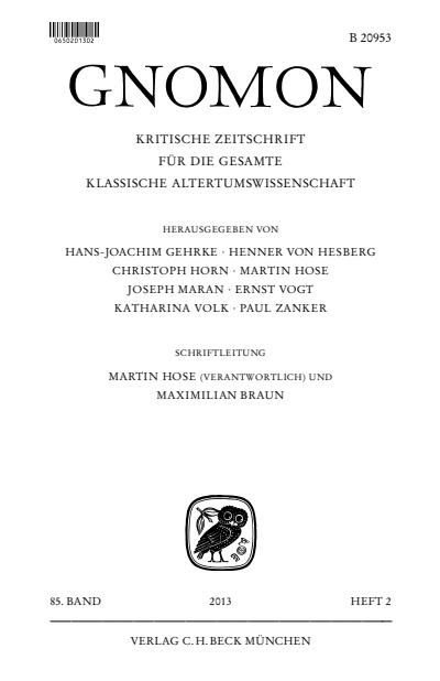 Cover der Ausgabe: Gnomon Jahrgang 85 (2013), Heft 2