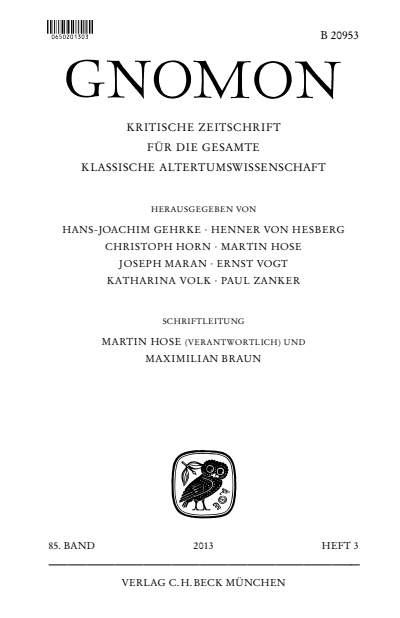 Cover der Ausgabe: Gnomon Jahrgang 85 (2013), Heft 3