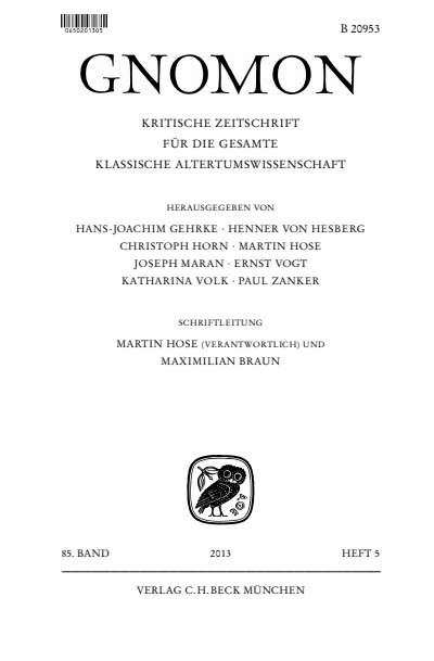Cover der Ausgabe: Gnomon Jahrgang 85 (2013), Heft 5