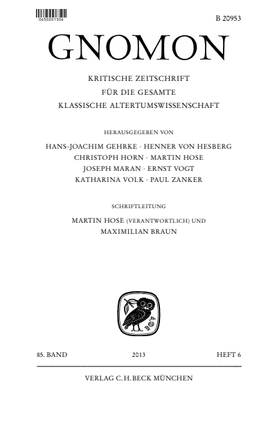 Cover der Ausgabe: Gnomon Jahrgang 85 (2013), Heft 6