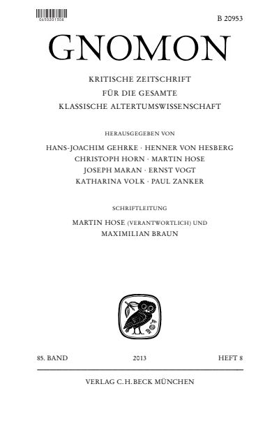 Cover der Ausgabe: Gnomon Jahrgang 85 (2013), Heft 8