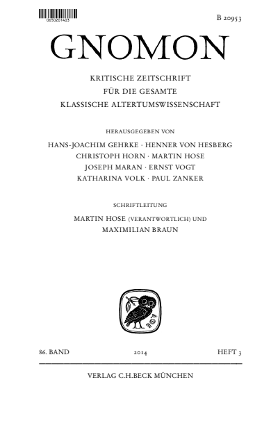 Cover der Ausgabe: Gnomon Jahrgang 86 (2014), Heft 3