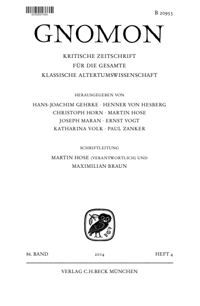 Cover der Ausgabe: Gnomon Jahrgang 86 (2014), Heft 4