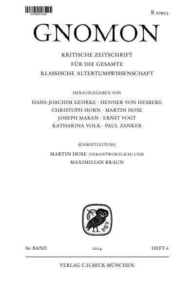 Cover der Ausgabe: Gnomon Jahrgang 86 (2014), Heft 6