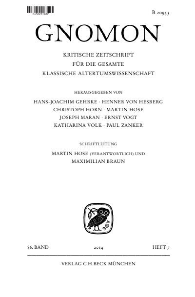 Cover der Ausgabe: Gnomon Jahrgang 86 (2014), Heft 7