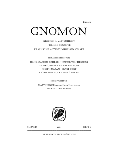 Cover der Ausgabe: Gnomon Jahrgang 87 (2015), Heft 1