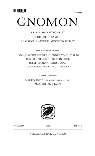Cover der Ausgabe: Gnomon Jahrgang 87 (2015), Heft 2