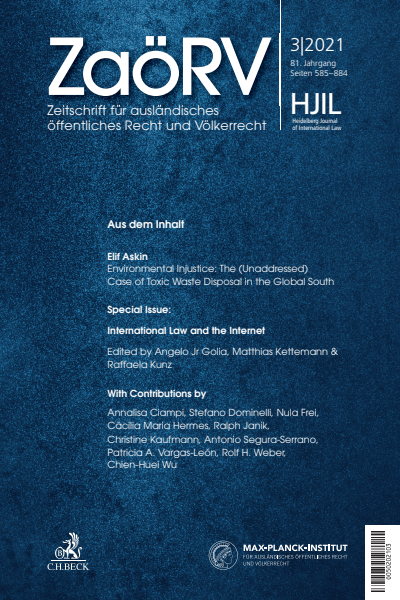 Cover der Ausgabe: Zeitschrift für ausländisches öffentliches Recht und Völkerrecht / Heidelberg Journal of International Law Jahrgang 81 (2021), Heft 3