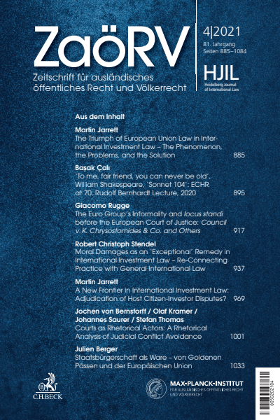 Cover der Ausgabe: Zeitschrift für ausländisches öffentliches Recht und Völkerrecht / Heidelberg Journal of International Law Jahrgang 81 (2021), Heft 4