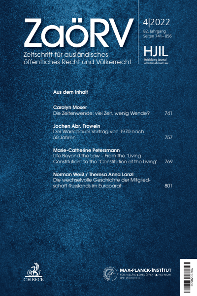 Cover der Ausgabe: Zeitschrift für ausländisches öffentliches Recht und Völkerrecht / Heidelberg Journal of International Law Jahrgang 82 (2022), Heft 4