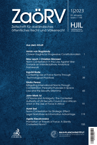 Cover der Ausgabe: Zeitschrift für ausländisches öffentliches Recht und Völkerrecht / Heidelberg Journal of International Law Jahrgang 83 (2023), Heft 1