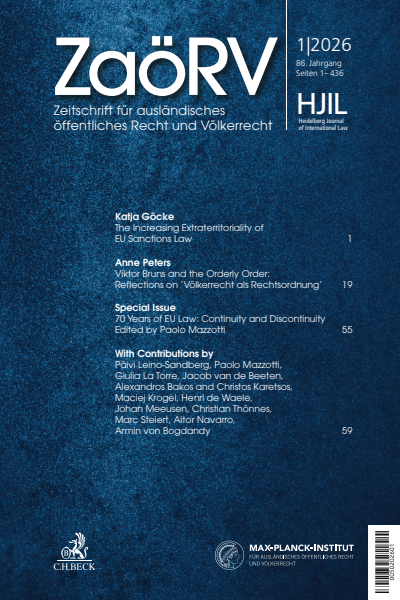 Cover der Ausgabe: Zeitschrift für ausländisches öffentliches Recht und Völkerrecht / Heidelberg Journal of International Law Jahrgang 86 (2026), Heft 1