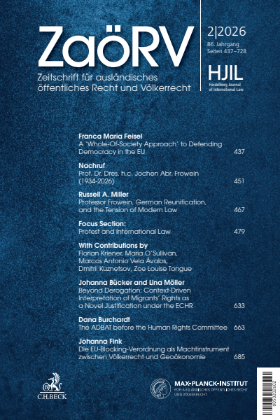 Cover der Ausgabe: Zeitschrift für ausländisches öffentliches Recht und Völkerrecht / Heidelberg Journal of International Law Jahrgang 86 (2026), Heft 2