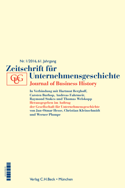 Cover der Ausgabe: Zeitschrift für Unternehmensgeschichte Jahrgang 61 (2016), Heft 1