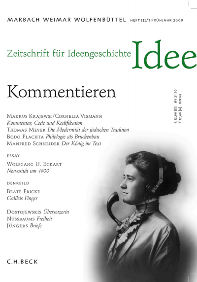 Cover der Ausgabe: Zeitschrift für Ideengeschichte Jahrgang 3 (2009), Heft 1