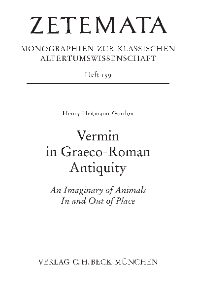 Cover of book: Vermin in Graeco-Roman Antiquity