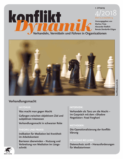 Cover der Ausgabe: Konfliktdynamik Jahrgang 7 (2018), Heft 4