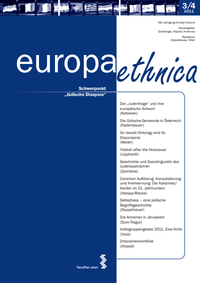 Cover der Ausgabe: europa ethnica Jahrgang 68 (2011), Heft 3-4