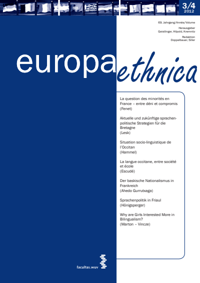 Cover der Ausgabe: europa ethnica Jahrgang 69 (2012), Heft 3-4
