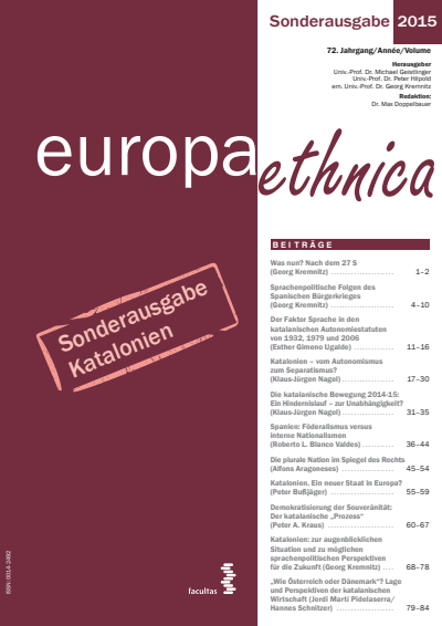 Cover der Ausgabe: europa ethnica Jahrgang 72 (2015), Heft Sonderausgabe