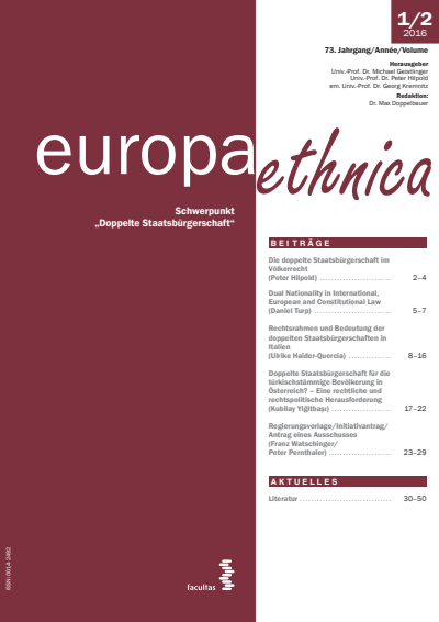 Cover der Ausgabe: europa ethnica Jahrgang 73 (2016), Heft 1-2
