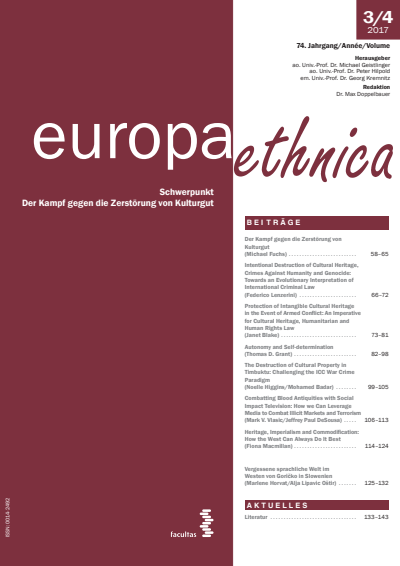 Cover der Ausgabe: europa ethnica Jahrgang 74 (2017), Heft 3-4