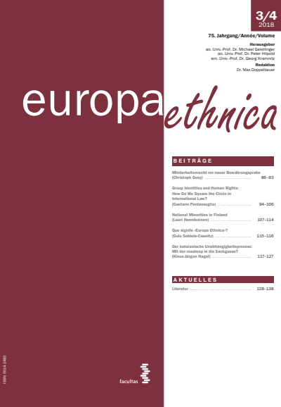 Cover der Ausgabe: europa ethnica Jahrgang 75 (2018), Heft 3-4