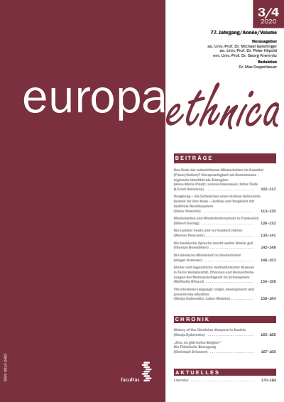 Cover der Ausgabe: europa ethnica Jahrgang 77 (2020), Heft 3-4