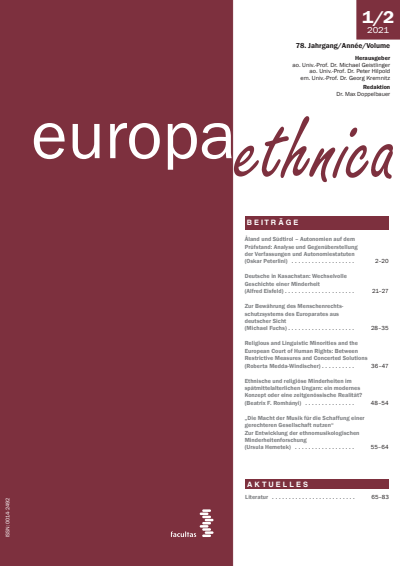 Cover der Ausgabe: europa ethnica Jahrgang 78 (2021), Heft 1-2