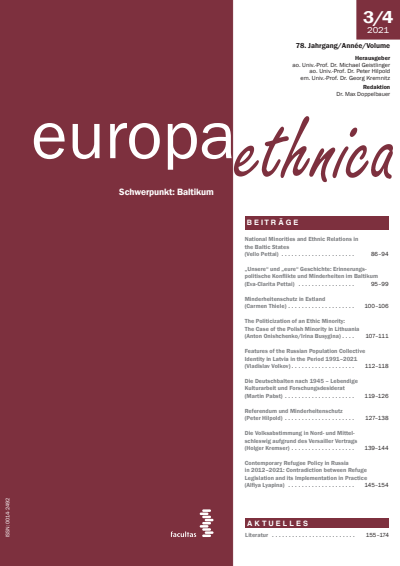 Cover der Ausgabe: europa ethnica Jahrgang 78 (2021), Heft 3-4