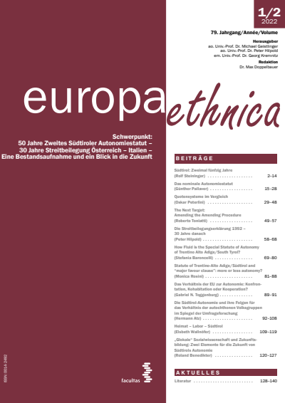 Cover der Ausgabe: europa ethnica Jahrgang 79 (2022), Heft 1-2